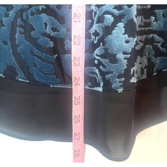 Simply Vera Wang Burnt Out Velvet Chiffon Tunic Blouse Blue Black Trim Pm Gothic - Picture 12 of 15